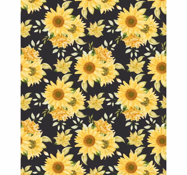 Cortina roller flores patrón floral de girasol - TenVinilo