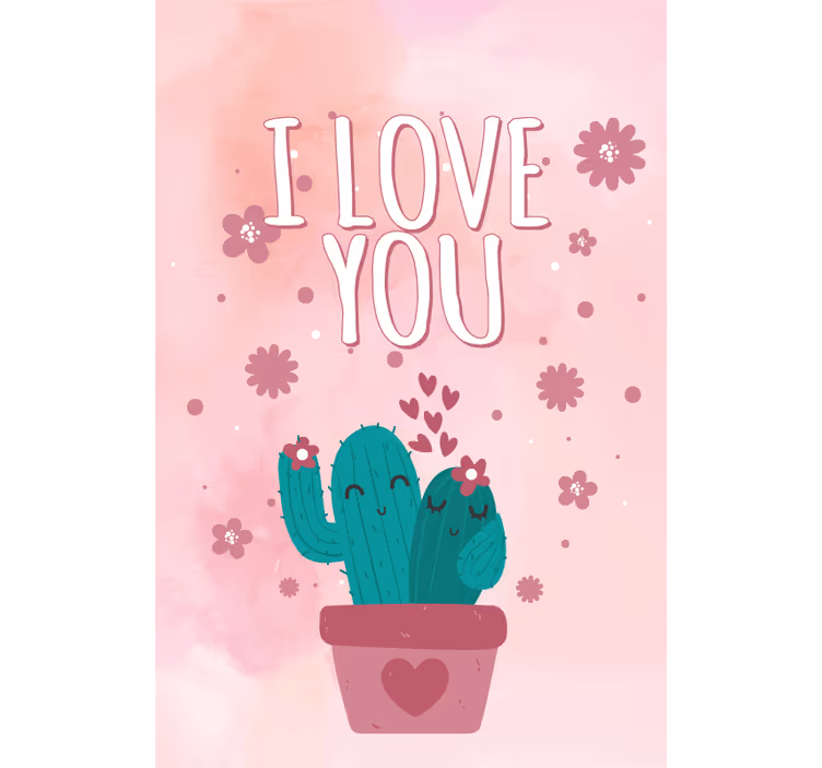 Estor enrollable rosa cactus frase "I love you" - TenVinilo