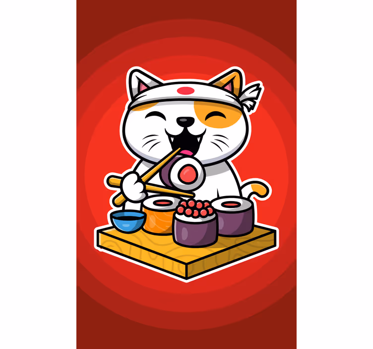 Estor infantil Gato hambriento comiendo sushi - TenVinilo