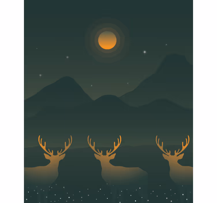 Estor dibujos Paisaje de invierno con ciervos dorados - TenVinilo