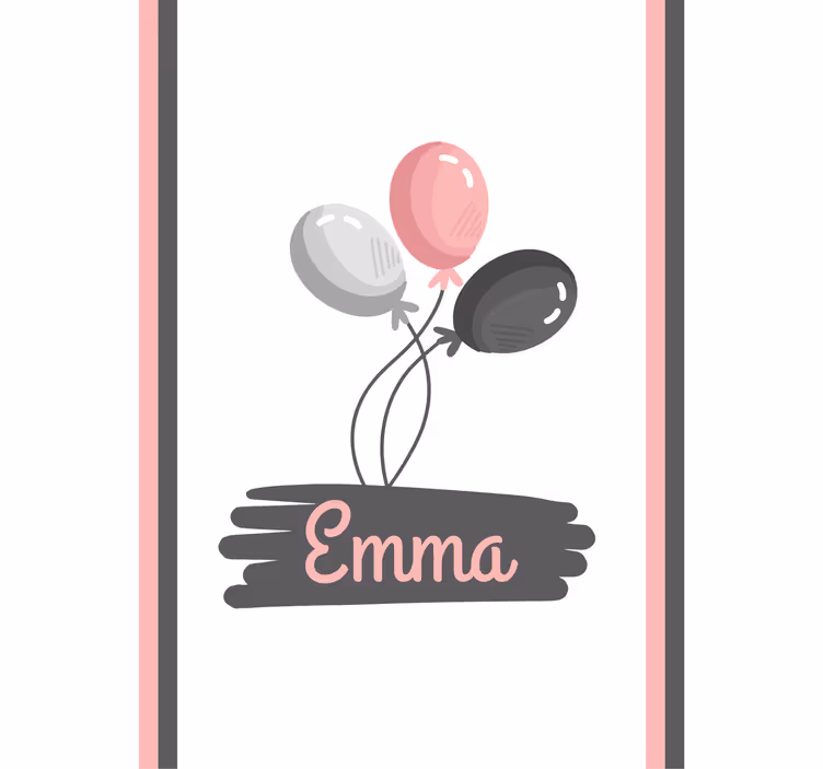 Estor dibujos Globos rosados y grises con nombre - TenVinilo