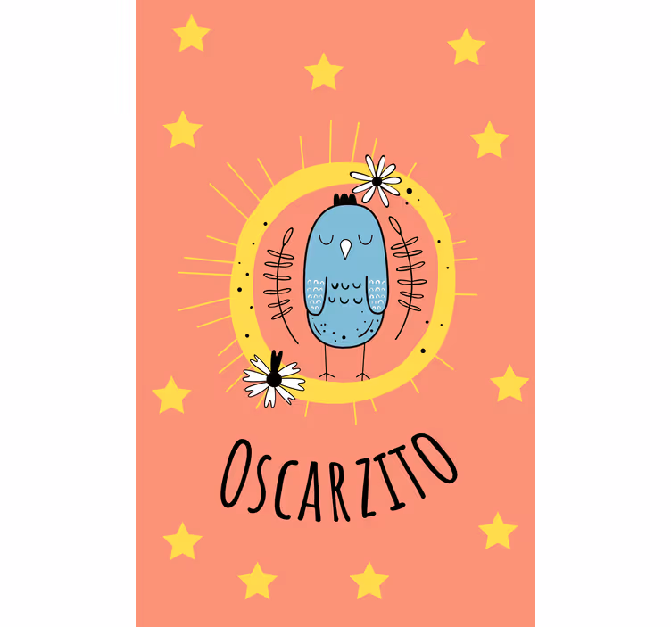 Cortina roller infantil pájaro azul con nombre - TenVinilo