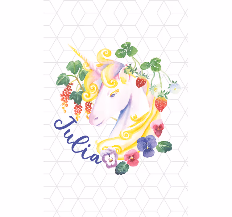 Cortina roller infantil unicornio floral con nombre - TenVinilo