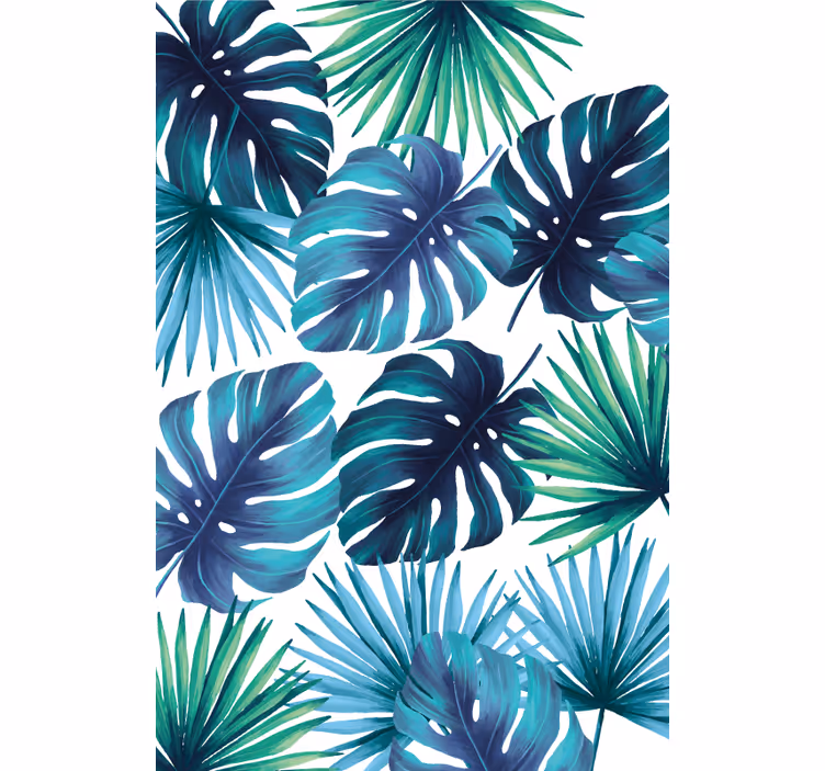 Cortina roller habitación matrimonio hojas tropicales azules - TenVinilo