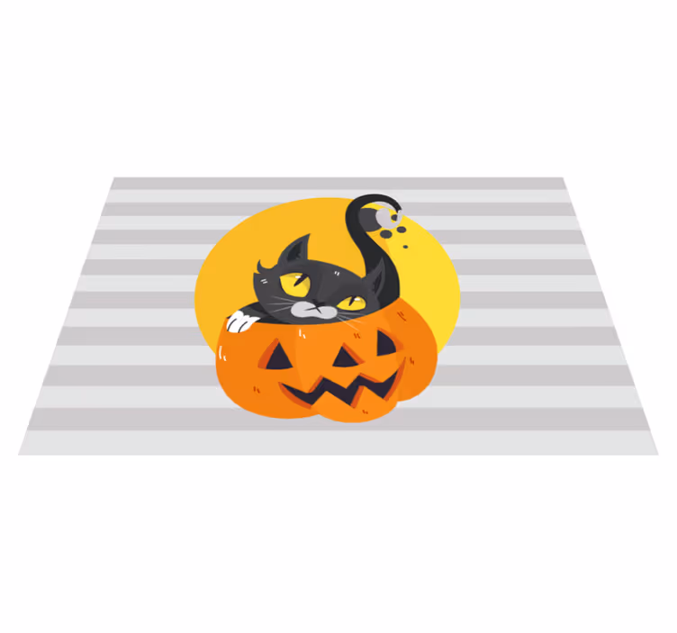 Mantel individual niños calabaza y gato negro - TenVinilo