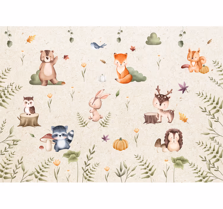Papel mural para bebé animales de cuento de hadas - TenVinilo