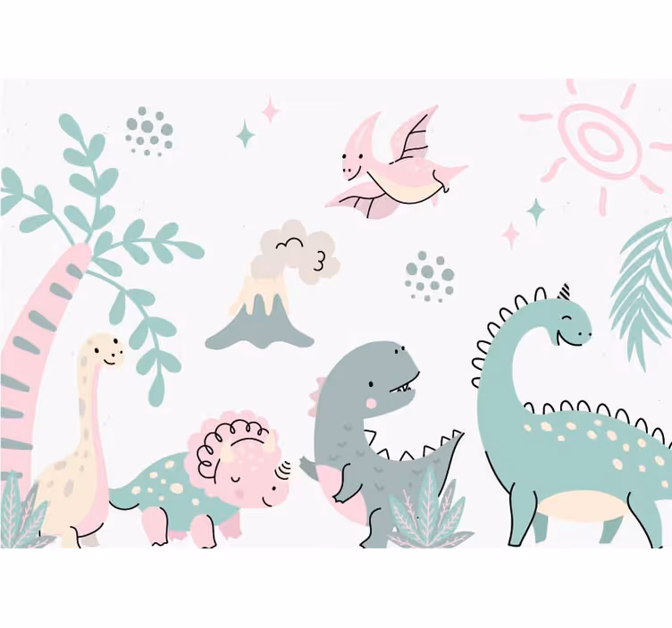 Papel mural para bebé dinosaurios pasteles - TenVinilo