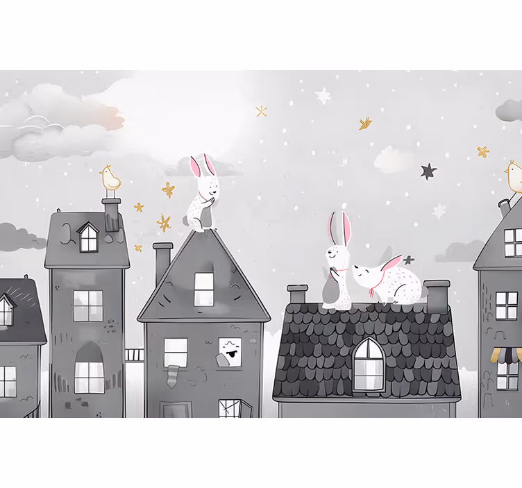 Papel mural para bebé conejitos en la noche - TenVinilo