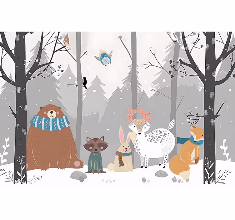 Papel mural para bebé dibujos animados de animales del bosque - TenVinilo