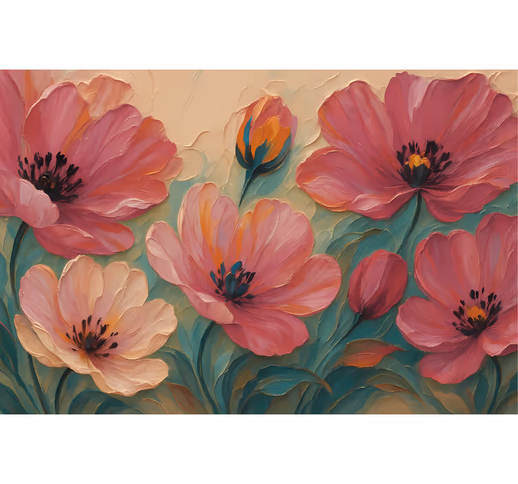 Papel mural baño arte de flores pintadas - TenVinilo