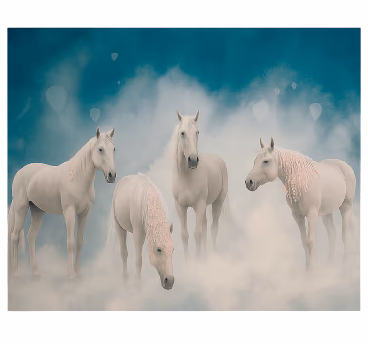 Papel mural dormitorio juvenil caballos blancos mágicos - TenVinilo