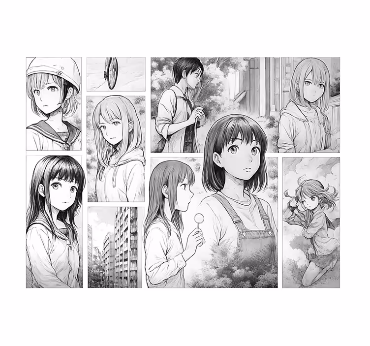 Papel mural dormitorio juvenil manga en blanco y negro - TenVinilo