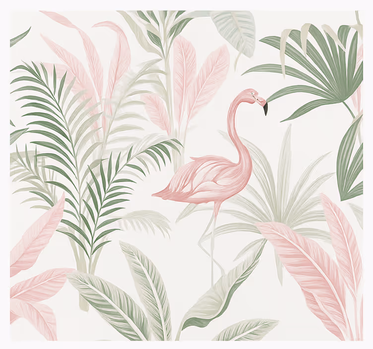 Papel mural salón oasis tropical de flamencos - TenVinilo