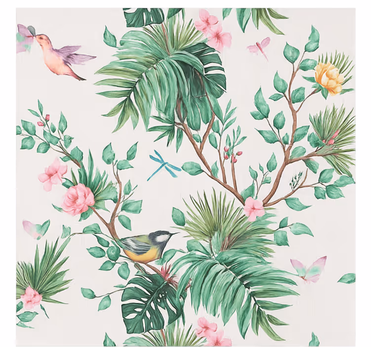 Papel mural salón diseño de jardín tropical - TenVinilo