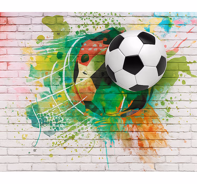 Papel mural dormitorio juvenil balón de fútbol multicolor - TenVinilo
