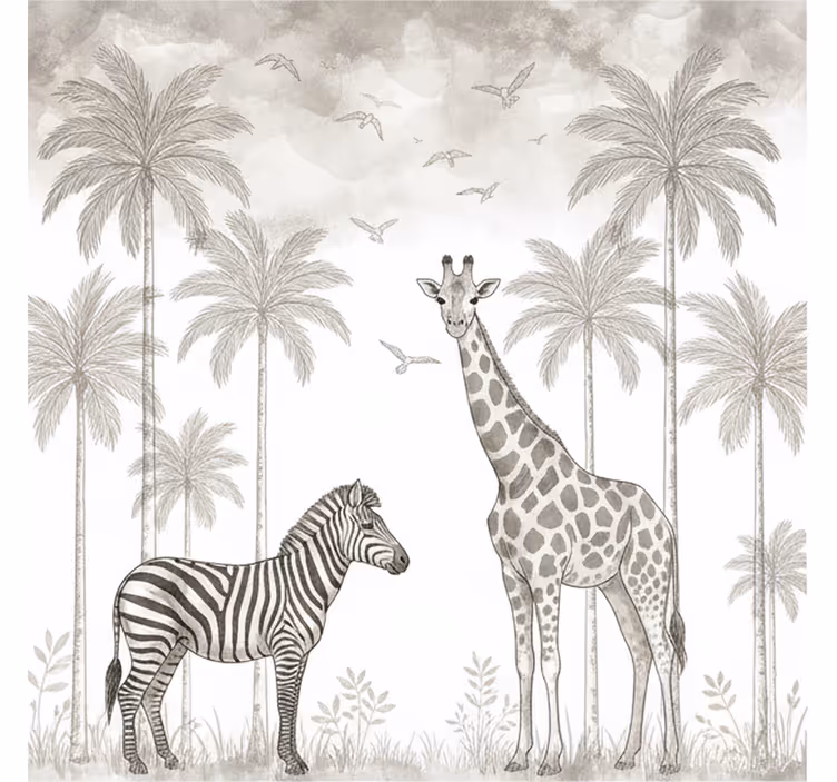 Papel mural para bebé selva monocromática - TenVinilo