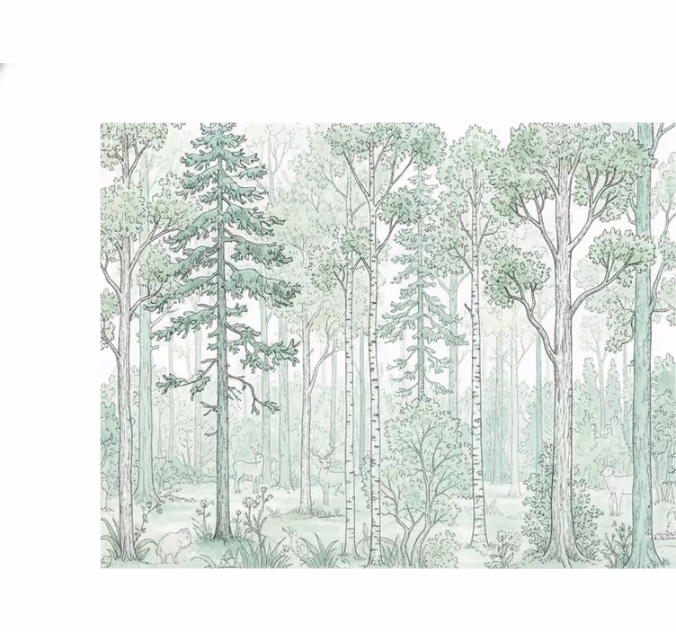 Papel mural bosque dibujo de bosque menta - TenVinilo