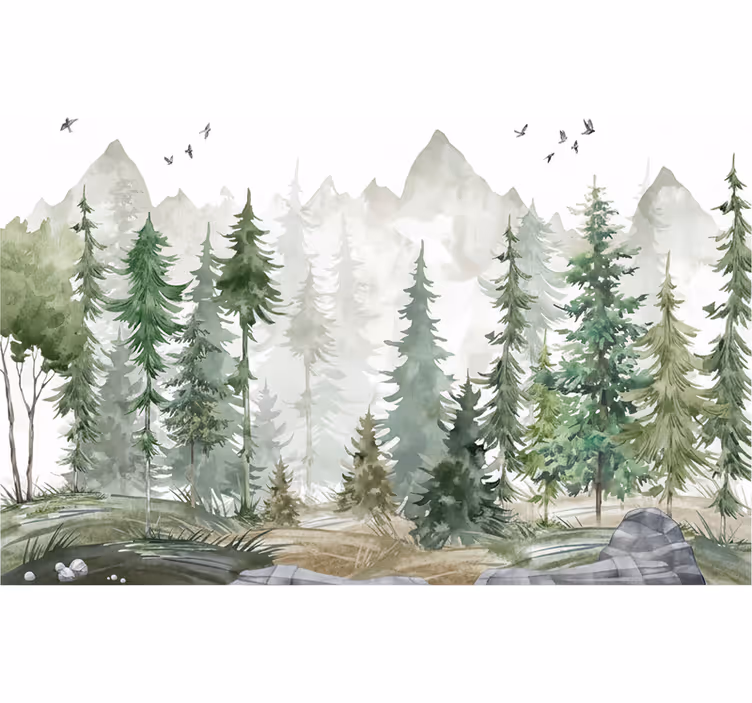 Papel mural bosque pino nórdico minimalista - TenVinilo