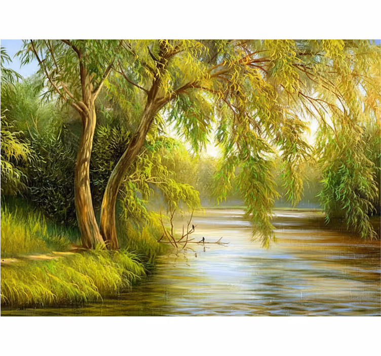 Papel mural bosque sauce del río sereno - TenVinilo