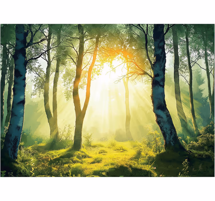Papel mural bosque abeto bañado por el sol - TenVinilo