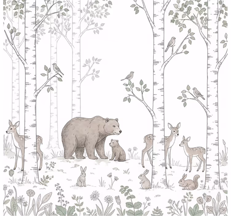 Papel mural bosque dibujo divertido del bosque - TenVinilo
