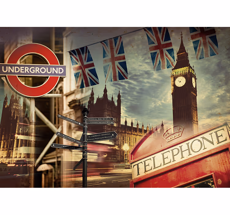 Mural bandera y emblemas de Londres - TenVinilo