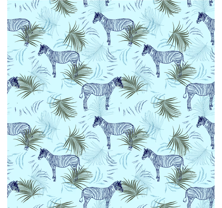 Papel mural africano diseño de palmeras azules cebra - TenVinilo