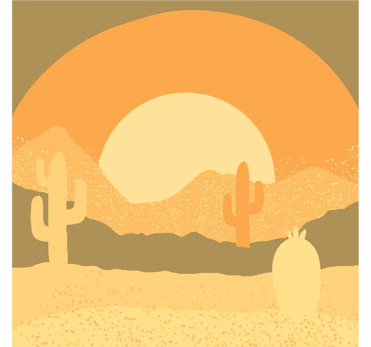 Mural desierto atardecer y silueta de cactus - TenVinilo