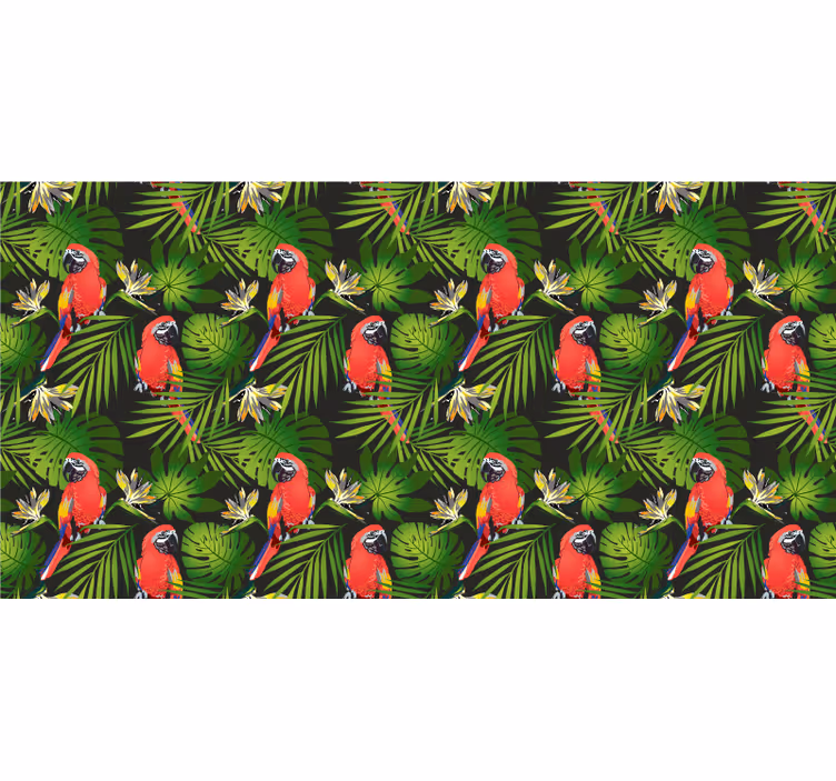 Papel mural selva loros coloridos sobre fondo gris - TenVinilo