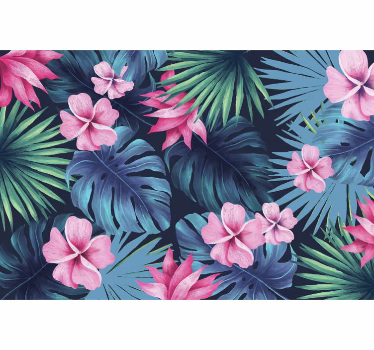 Papel mural selva hojas y flores tropicales - TenVinilo