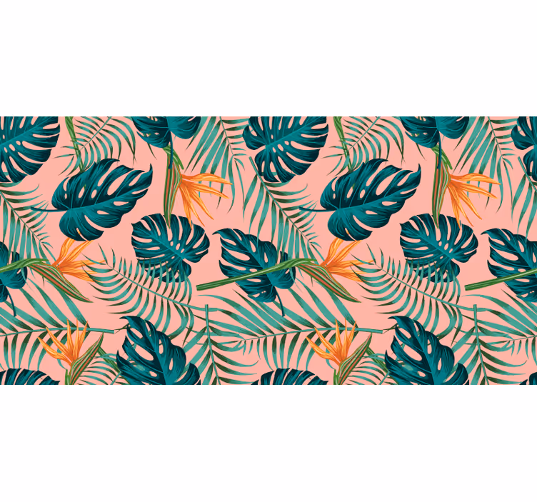 Papel mural selva acuarela verde y rosa tropical - TenVinilo