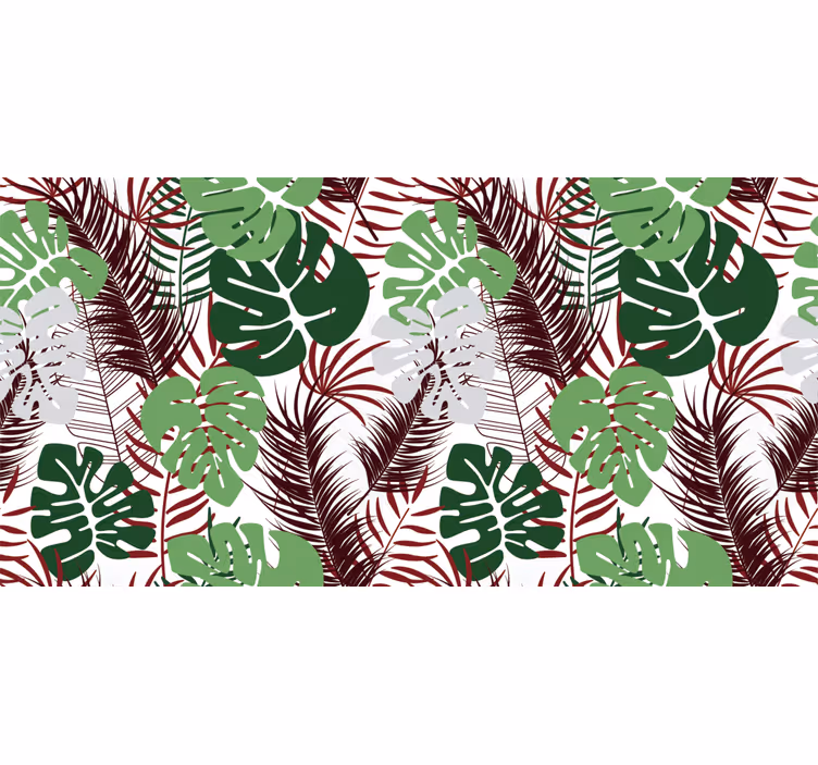 Papel mural selva hojas de monstera con ramas rojas - TenVinilo