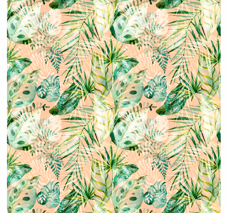 Papel mural selva diseño de hojas florales rosas - TenVinilo