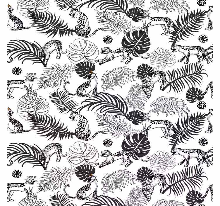 Papel mural selva patrón de leopardo blanco y negro - TenVinilo