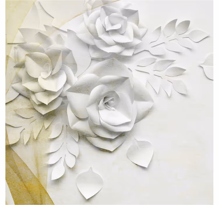 Papel mural baño flores elegantes doradas y blancas - TenVinilo