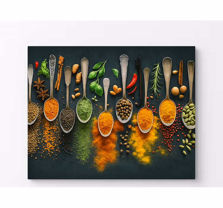 Papel mural cocina especias en cucharas - TenVinilo