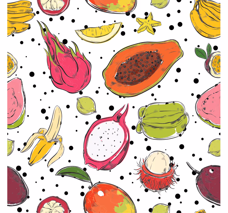 Papel mural cocina dibujo colorido de frutas exóticas - TenVinilo
