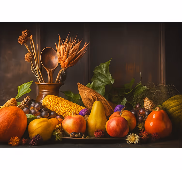Papel mural cocina verduras y frutas rústicas - TenVinilo