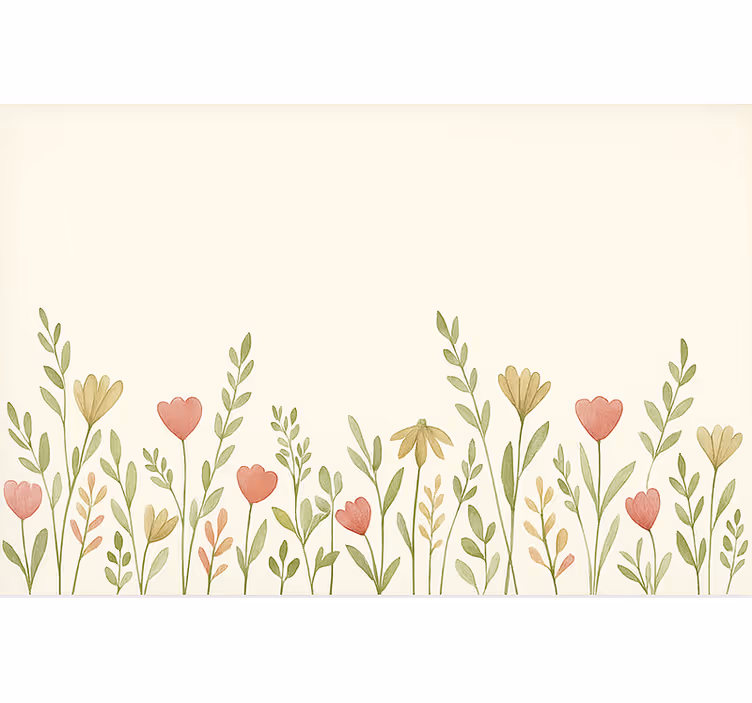Papel mural beige borde de flores silvestres - TenVinilo