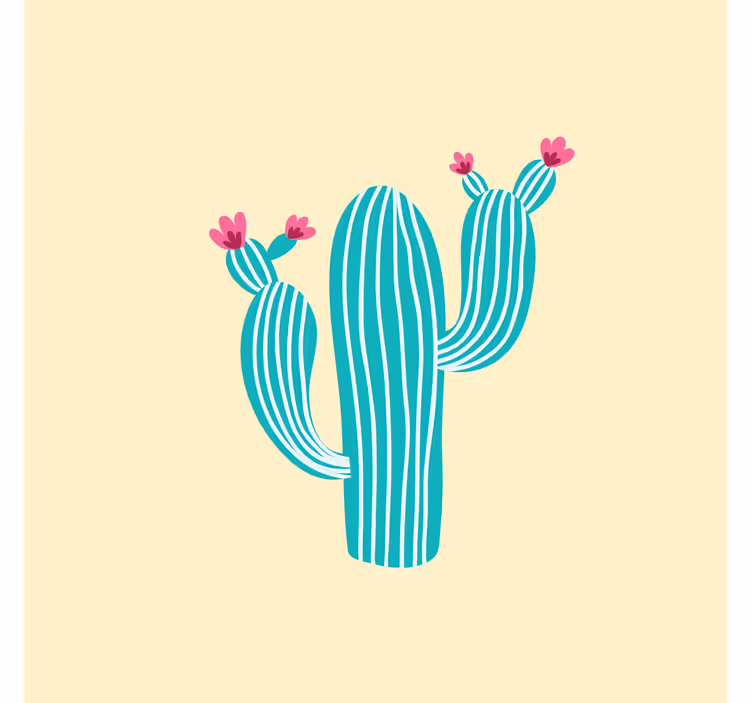 Papel mural amarillo pastel color cactus y flores - TenVinilo