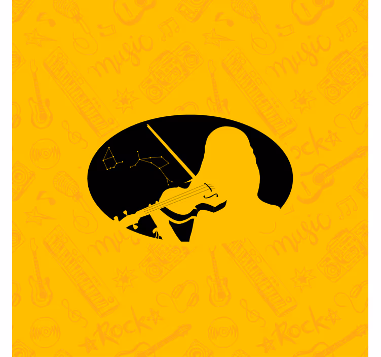 Papel mural amarillo silueta de violinista inspirado - TenVinilo