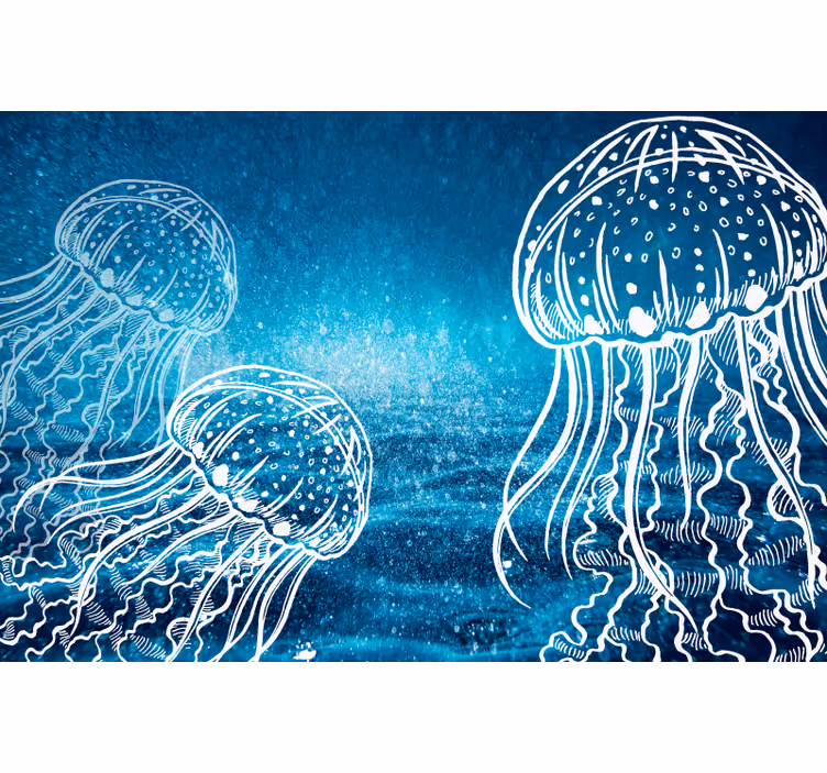 Papel mural azul medusas marinas azul y blanca - TenVinilo