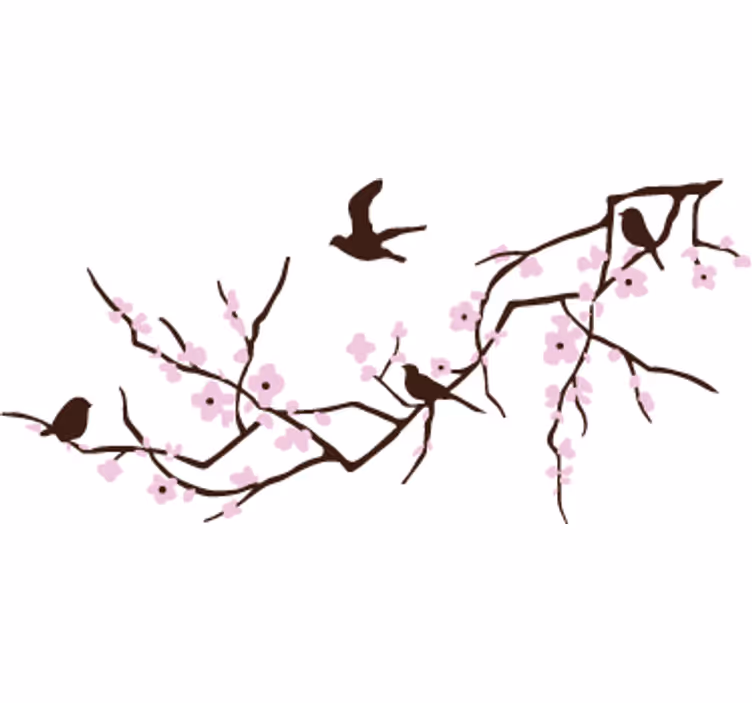 Papel mural blanco con vinilo de ramas y aves - TenVinilo