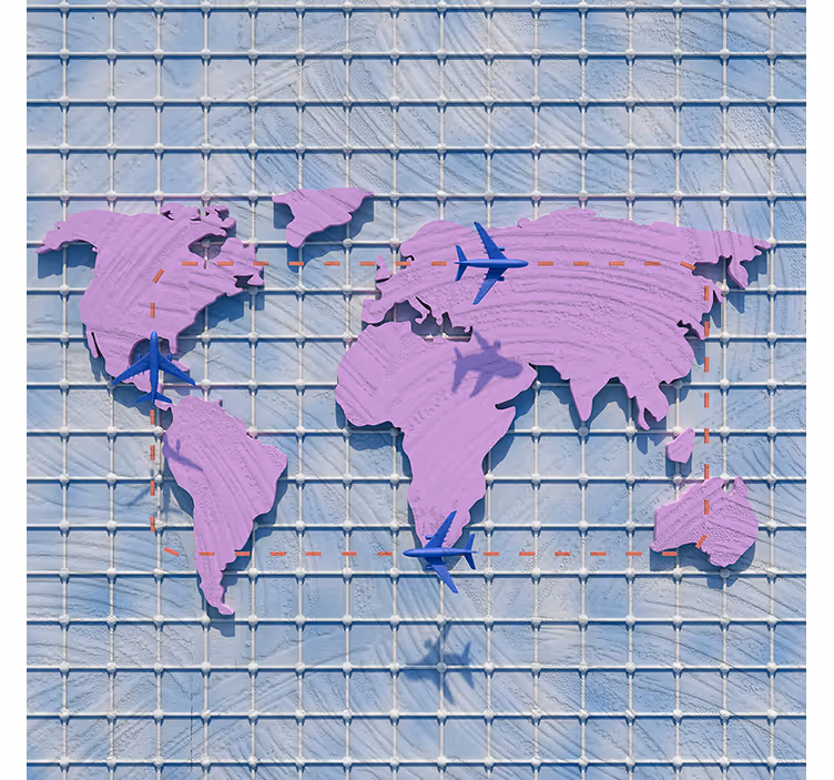 Papel mural lila mapa mundial artístico - TenVinilo