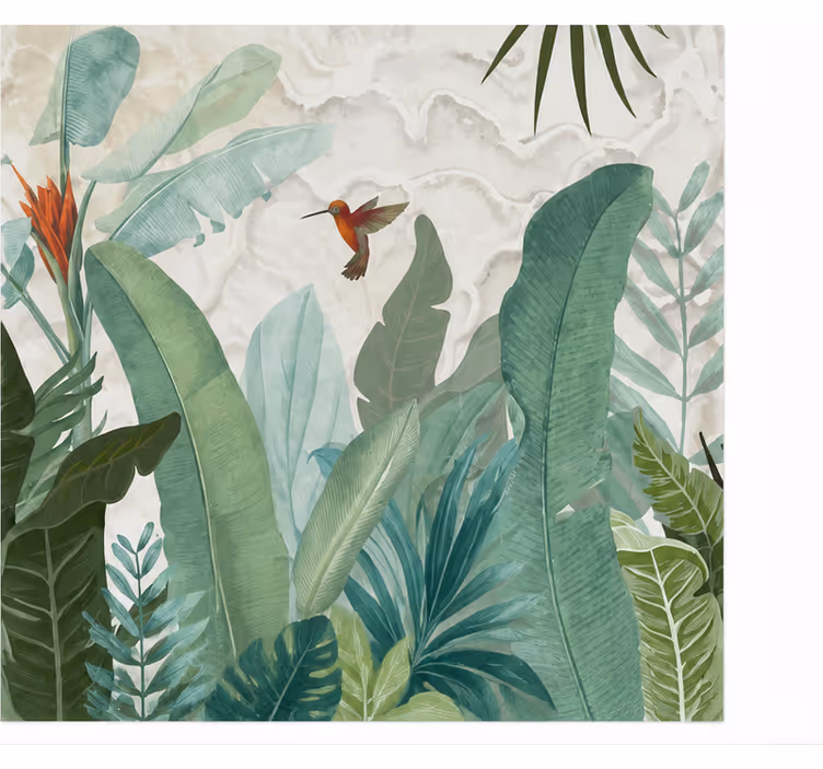 Papel mural naturaleza colibrí en selva dibujado - TenVinilo