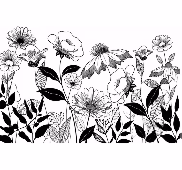Papel mural flores blanco y negro - TenVinilo