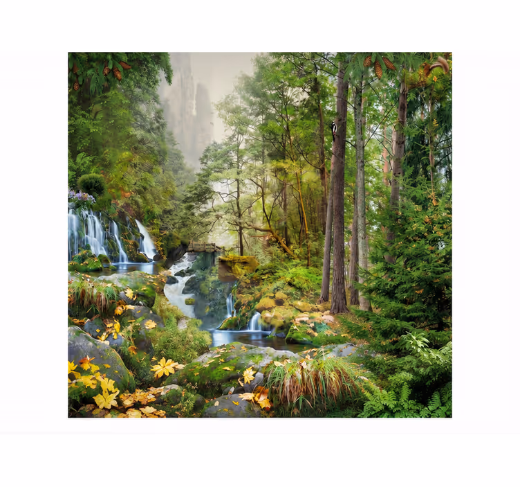 Papel mural naturaleza lago del bosque con cascada - TenVinilo