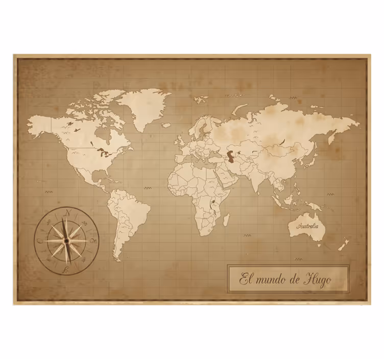 Papel pintado vintage mapamundi personalizable - TenVinilo