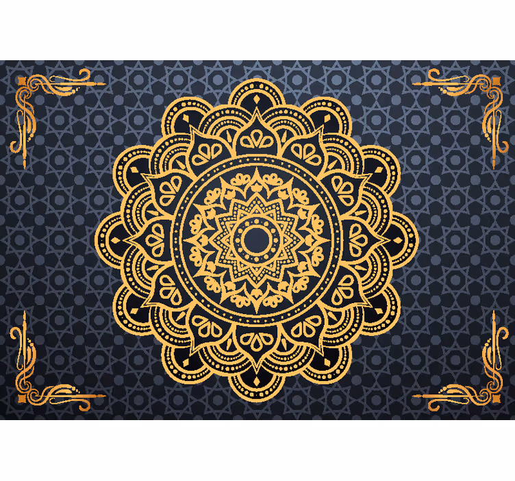 Fotomural mandala dorado fondo azul - TenVinilo