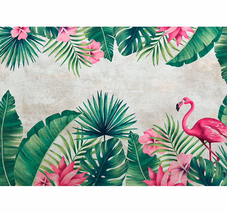 Fotomural naturaleza plantas y flamenco - TenVinilo